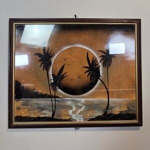 ​Original Cozumel Spray Paint Art | Palm Tree Sunset Beach Scene | Signed 2009